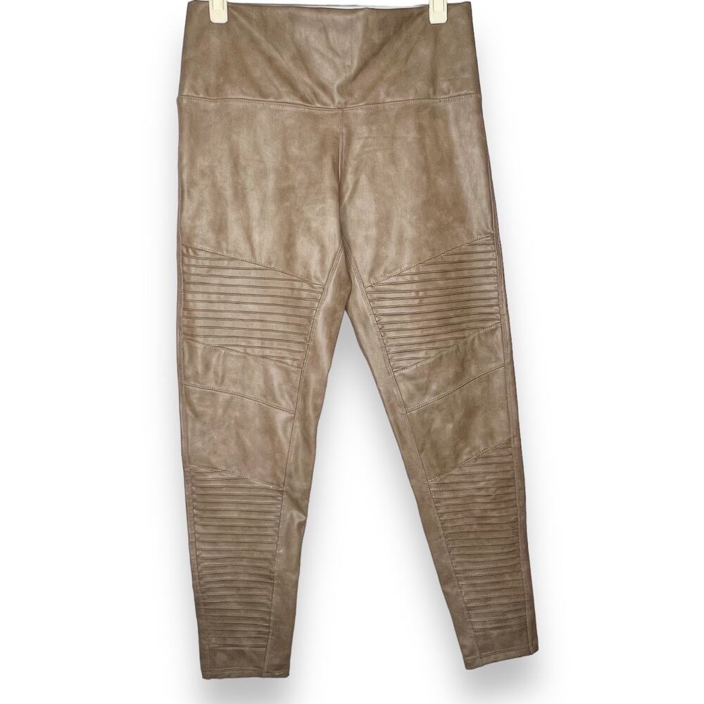 NWT 7 For All Mankind Tan Faux Leather Moto Pants Size Large - Picture 2 of 8